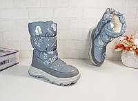 Детские зимние дутики ботинки для девочки 27 28 29 серые светоотражающие сапоги