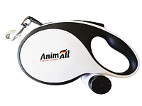 Поводок-рулетка с диспенсером S для собак весом до 15 кг, 3м, бело-черная, AnimAll RETRACTABLE MS7016-B Энимал