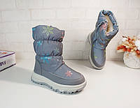 Детские зимние дутики ботинки для девочки 27 серые светоотражающие сапоги