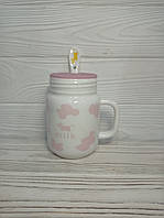 Кружка з кришкою і ложкою Great Coffee  Бідончик Рожевий 480мл (54464)