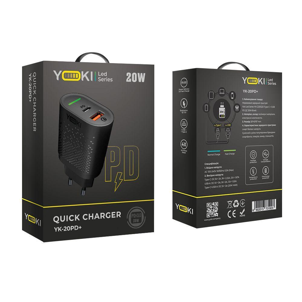 Мережевий зарядний пристрій Yoki Led Series YK-20PD+QC 20W