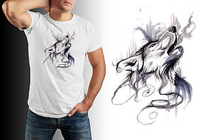 Мужская футболка летняя яркая с Волком Чоловіча футболка літня яскрава з Вовком