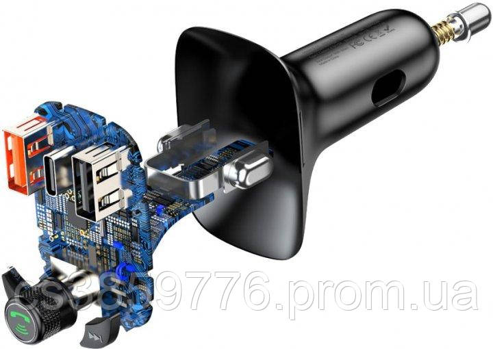 Fm модулятор для автомобиля Baseus S-13 2,4A 2USB + Type-C black, Фм трансмиттер GCC - фото 7 - id-p1988536920