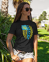 Женская стильная футболка с патриотической надпсью черная Mishe 11000048 M