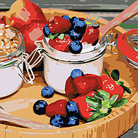 Картина за номерами Strateg ПРЕМІУМ Морозиво з полуницею розміром 40х40 см (SK042)