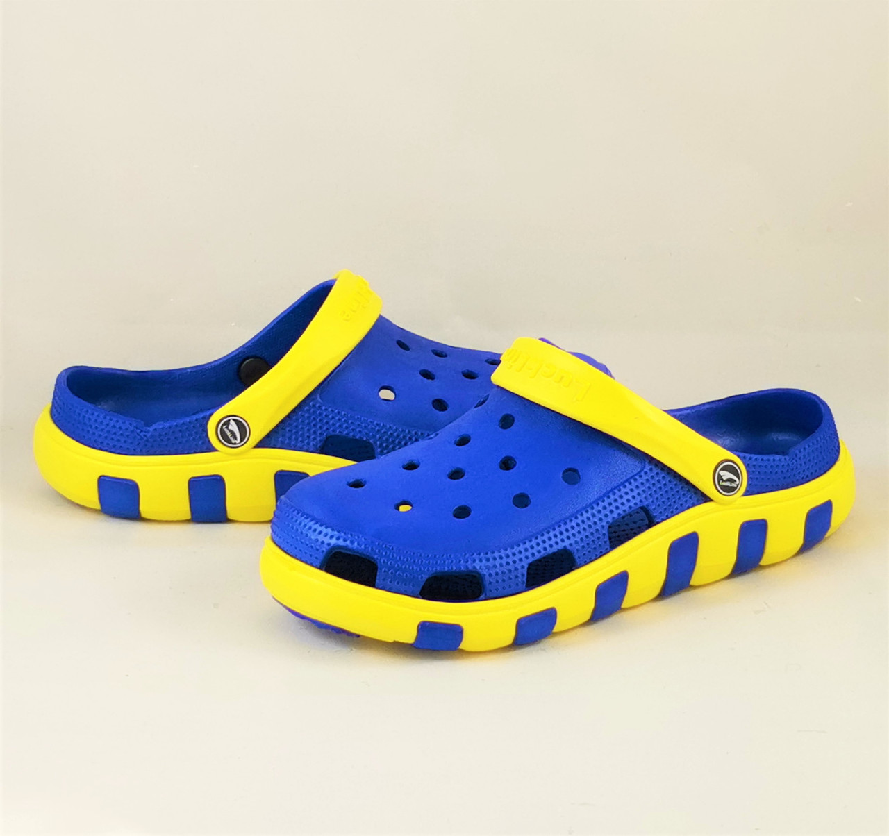 Crocs blue top and yellow