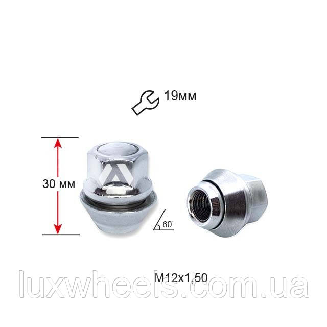Гайка колісна A331145 M12х1,5х30мм Конус (Ford) Закрита Хром Ключ 19
