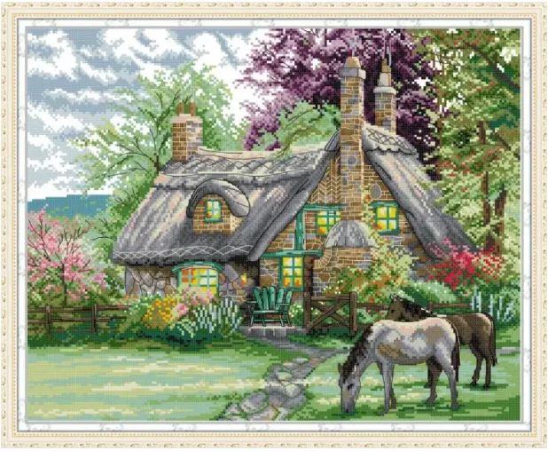 Набір для вишивання за нанесеною на канву схемою "Flowers villa". AIDA 14CT printed 47*38 см