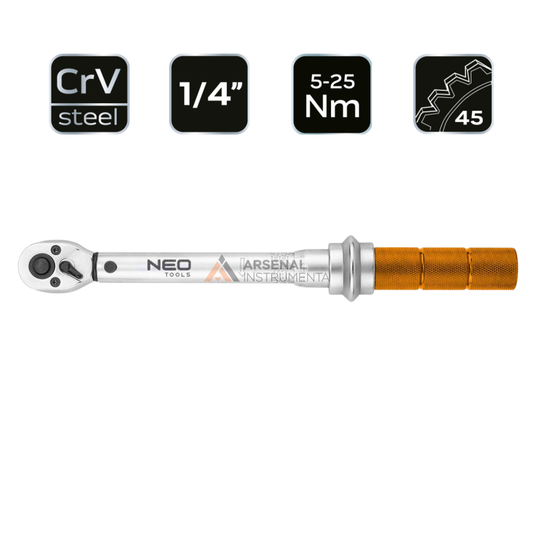 Динамометричний ключ 1/4", 5 - 25 Нм 08-822 Neo tools