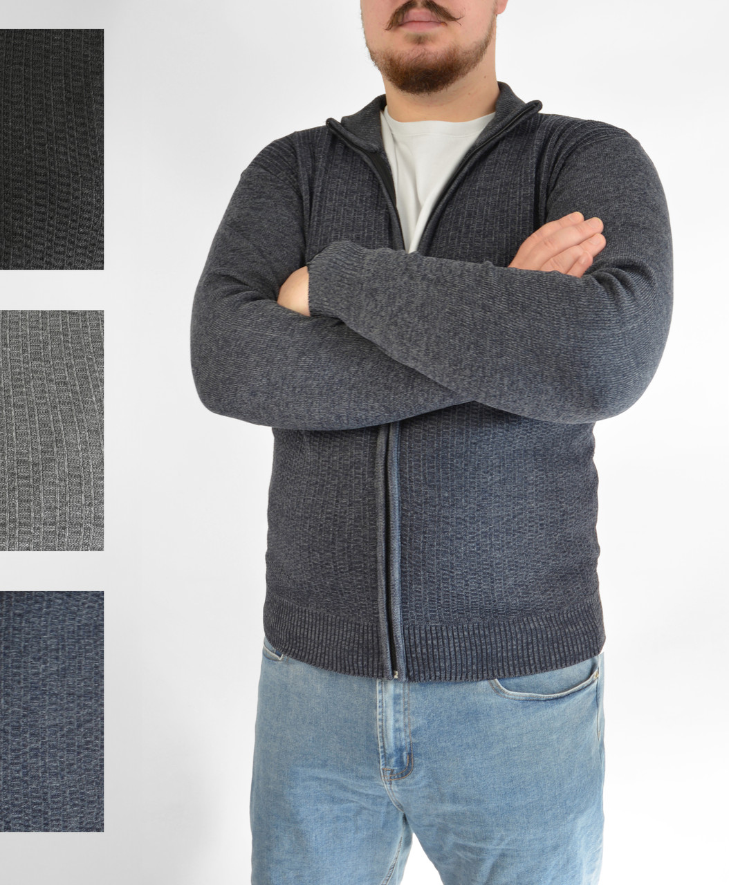 Светр чоловічий з коміром на блискавці демісезонний Кофта в'язана Wandeng (Угорщина) L — 3XL