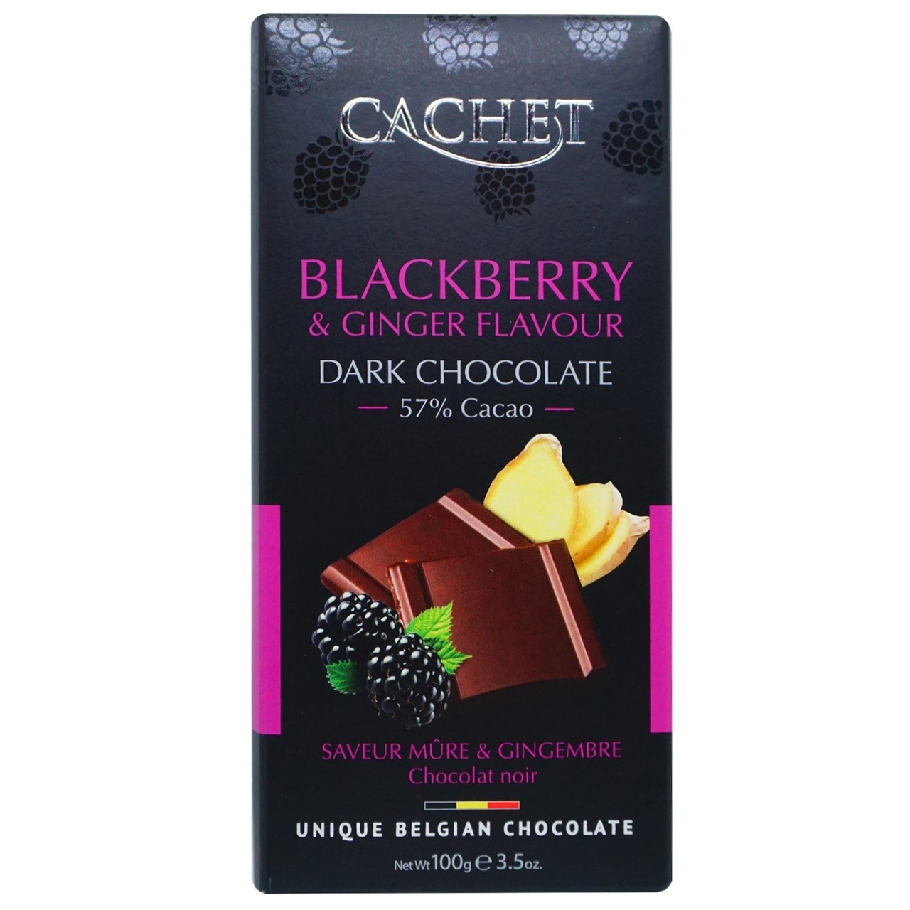 Шоколад чорний Cachet Blackberry & Ginger Кашет 57 % какао з ожиною і імбиром 100 г Бельгія
