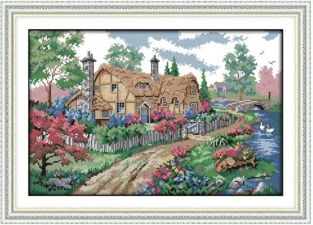 Набір для вишивання за нанесеною на канву схемою "A Country cabin 8". AIDA 14CT printed, 44*30 см