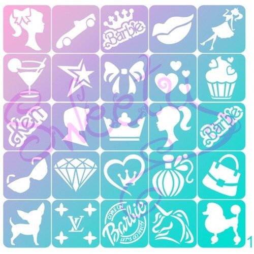 Трафарети Барбі клейові 25 шт. для Блиск і Біотату 5х5см, фото 1