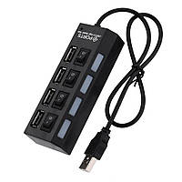 USB Хаб 4-port USB 2.0 TRY з вимикачами з підтримкою зовнішнього живлення зі світловою індикацією чорний