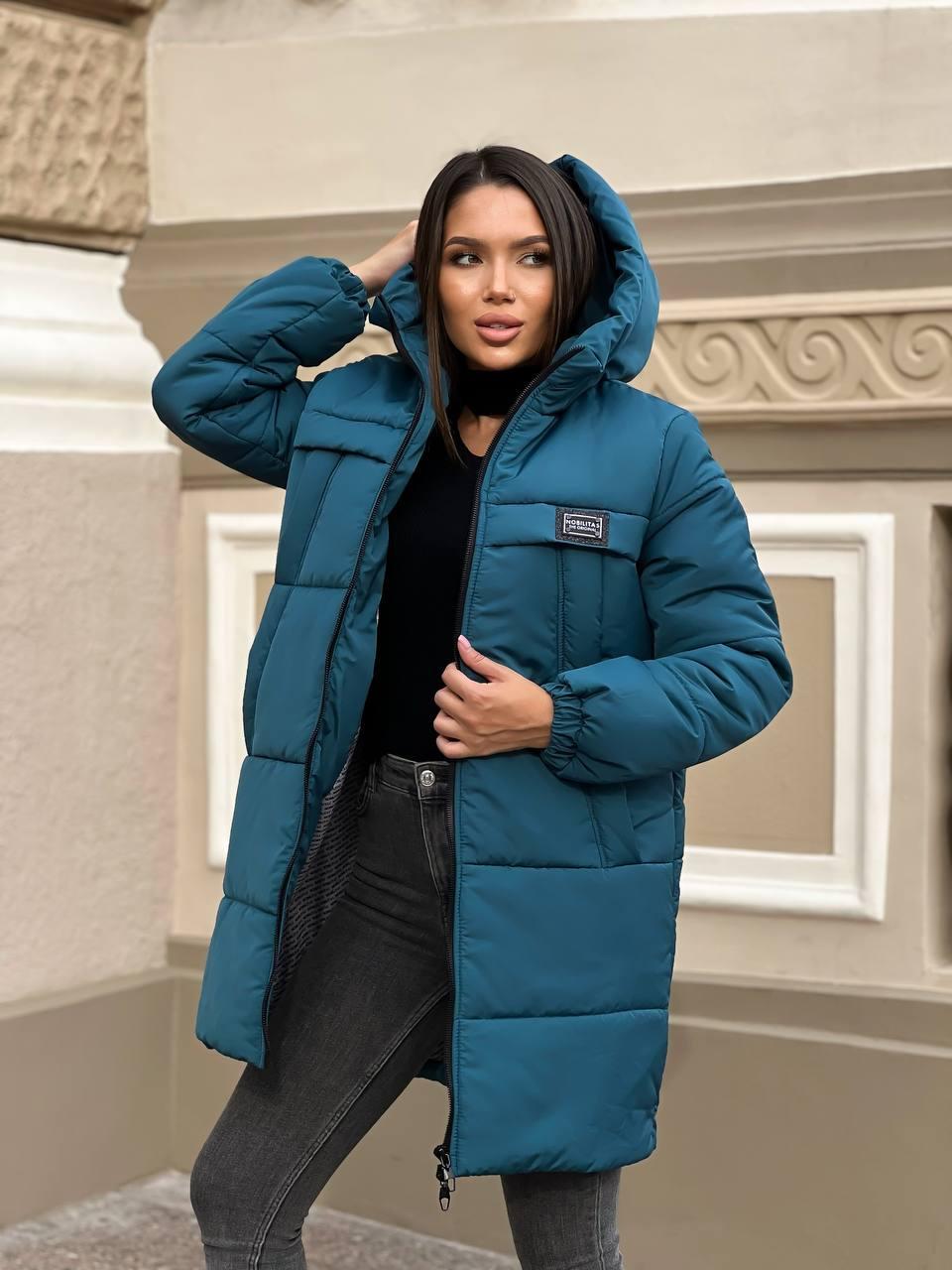 Куртка зимова жіноча NOBILITAS 42 — 56 бірюзова плащівка стьобана плащівка Канада (арт. 23042 ), фото 1