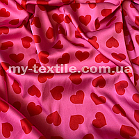 Ткань шелк стрейч Армани печатный принт Сердца на розовом