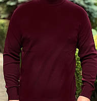 Чоловічий светр базовий бордовий гольф, тонка полірована вовна. L