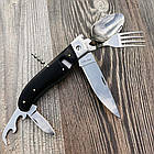 Ніж туристичний з виделкою і ложкою, відмінна сталь + чохол, фото 4