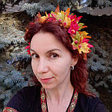 Осінній обруч — вінок із кольоровим листям із тканини та ягодами, фото 5