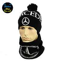 Зимний комплект шапка + снуд - Мерседес / Mercedes - Черный