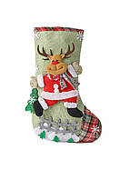 Чобіт новорічний для подарунків з оленем салатовий 30*20*15см
