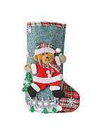 Чобіток новорічний для подарунків з ведмедиком блакитний 30*20*15см