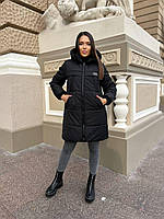 Куртка зимняя женская теплая с капюшоном бежевая плащевка + утеплитель S, M, L, XL | Куртка женская зима Черный, 54/56