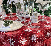Скатерть на стол новогодняя белые снежинки на красном 6 серветок 35 х 35 см