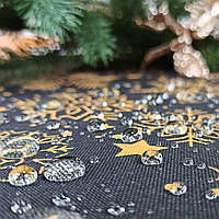 Скатерть на стол новогодняя Снежинки на черном 6 серветок 35 х 35 см