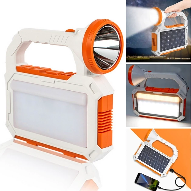 Акумуляторний світлодіодний кемпінговий переносний ліхтар із сонячною батареєю Powerbank FA-7009 Jw, фото 1