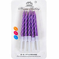 Свічки для торта &amp;quot;Металлик&amp;quot; фіолетовий із підставкою 10 шт.