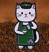 Брошка брошь пин значок металл кот бариста I love cofe кофе