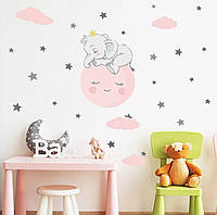 Наклейка декоративная виниловая на стену на шкаф на обои на мебель детская "Спящий слоник" 81*81см