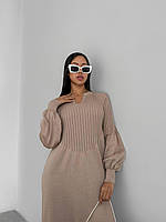 Женское вязаное длинное платье-свитер Пуловер с длинными рукавами Кофе с молоком, XS-S