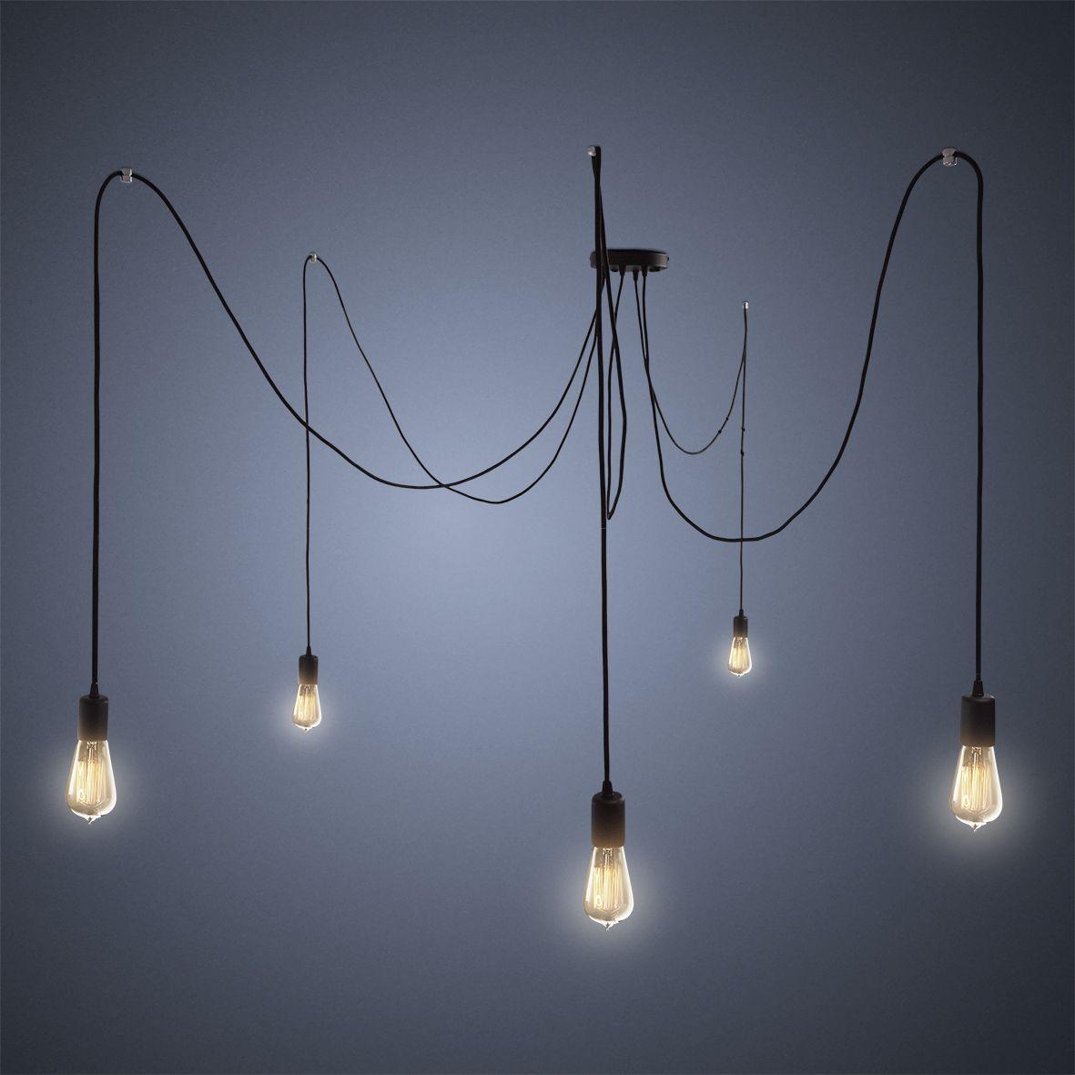Люстра металева на кабелях 5 ламп Е27 200х100 см