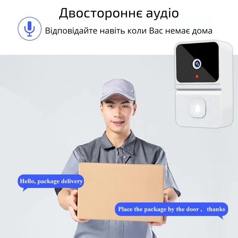 Безпроводной WI-Fi домофон Tuya Smart видеозвонок, Белый - фото 4 - id-p1988733083