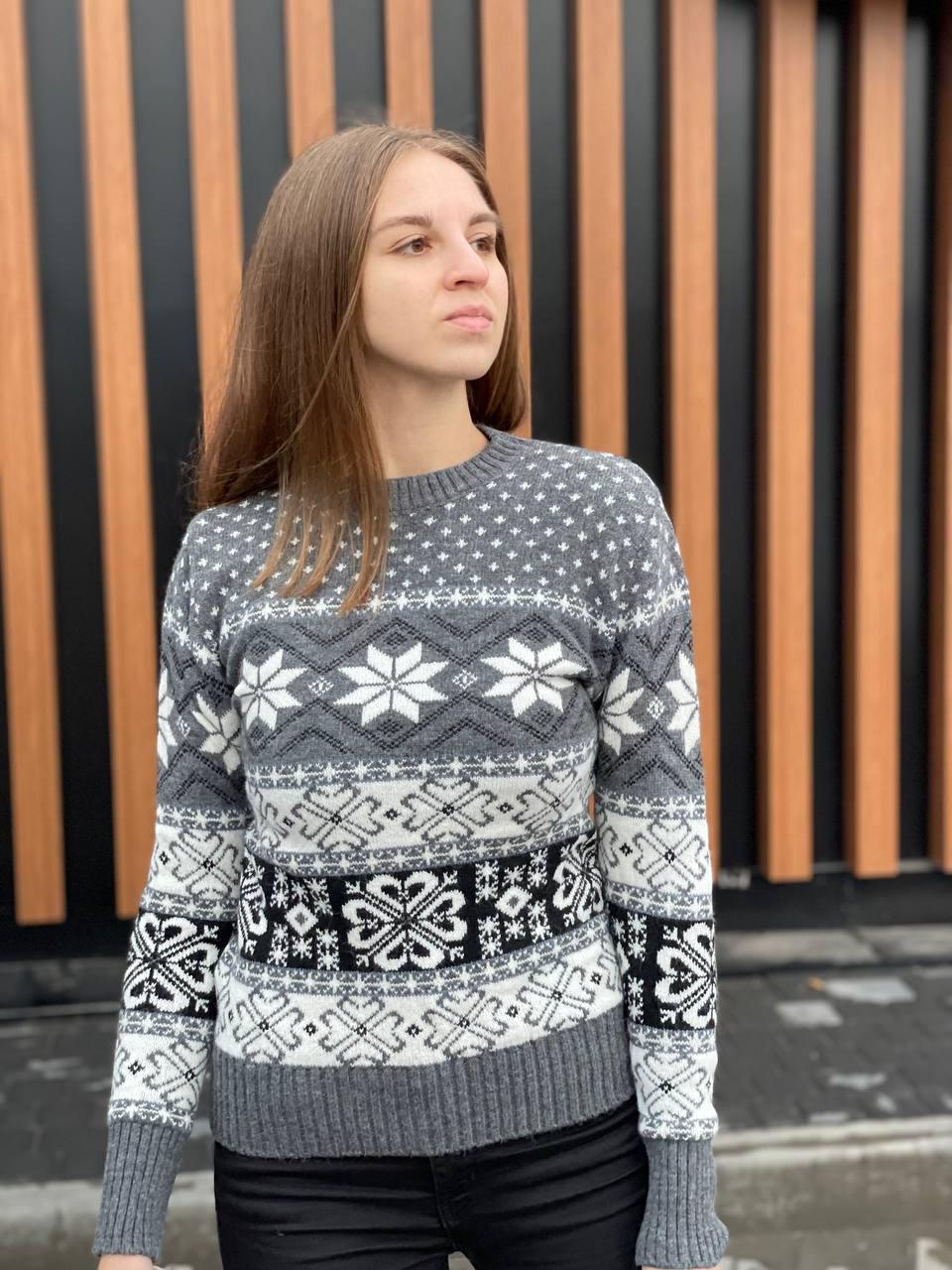 Жіночий новорічний светр сірий джемпер one size