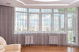 Тюль с серым оттенком для панорамных окон