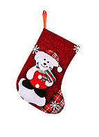 Новорічна декоративна шкарпетка для подарунків з Ведмедиком 22*12см