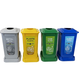 4 контейнери для сортування сміття, 4х70л, з кришками, пластик, кольорові Afacan Plastik