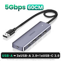 USB-Хаб Ugreen USB-A 3.0 to 3×USB-A + 1×USB-C + 1×USB-C in 5V 2A / USB 3.0, 60 см