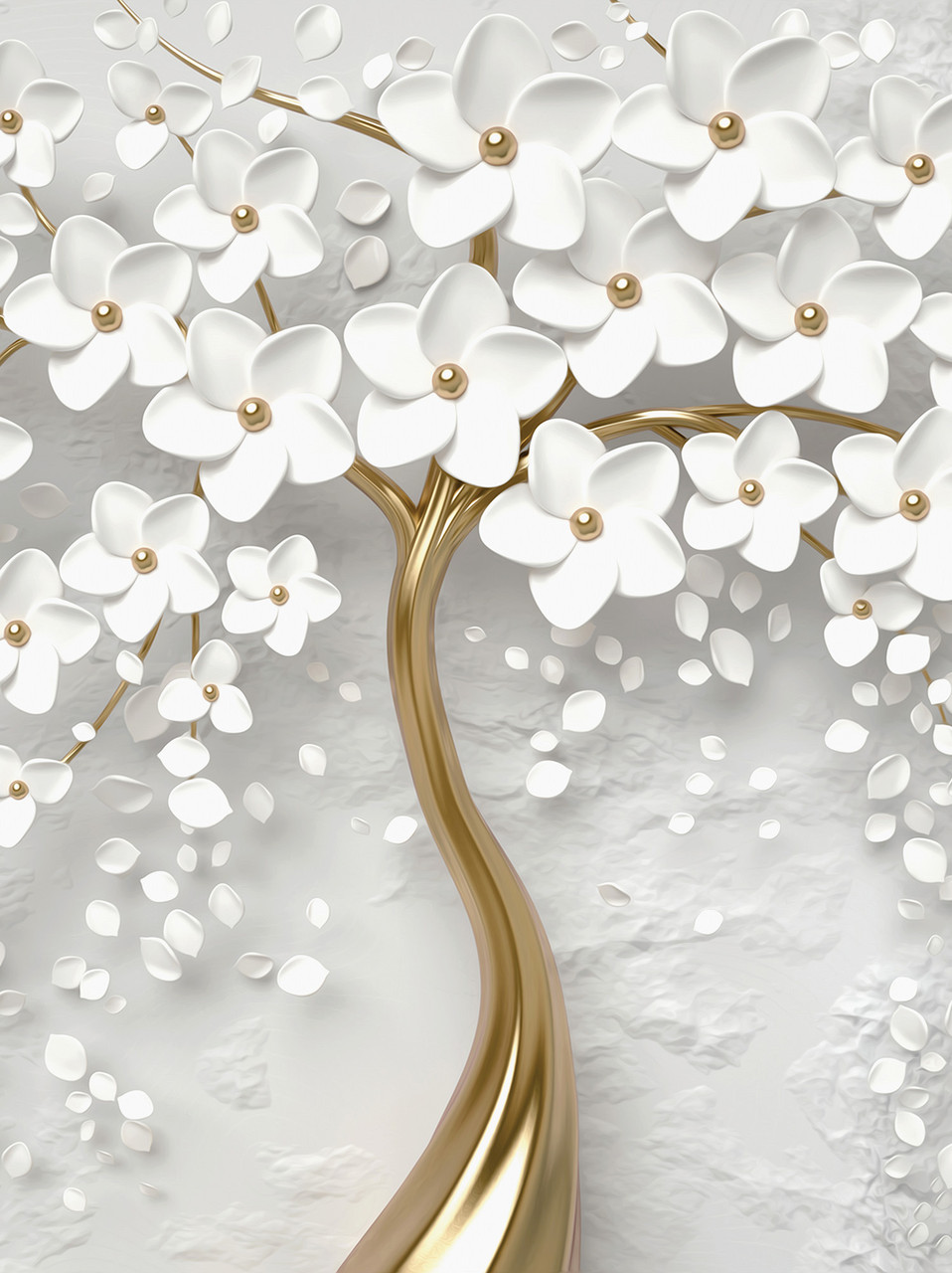 Флізелінові 3D фото шпалери 206x275 см. Золоте дерево з білими квітами (13589VEA). Клей в подарунок