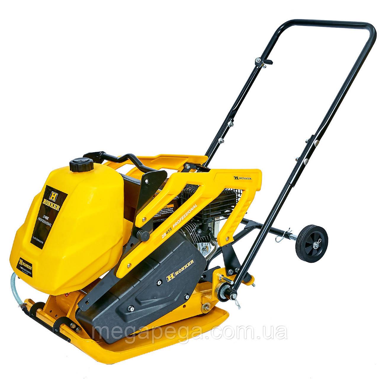 Бензінова віброплита HONKER 29455+31510 із двигуном LONCIN 196cc, 6.5HP 93кг (з баком для води), фото 1