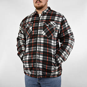 Куртка-сорочка чоловіча на хутряній підкладці Сорочка в карту на овчині Чорний + червоний 2XL