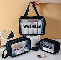 Набор косметичек WASHBAG ( 3 шт.) , прозрачная косметичка органайзер черная в трех размерах