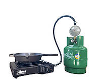 Газовая плита туристическая с адаптером + Баллон Rudyy 8л + редуктор со шлангом + горелка на баллон в подарок
