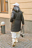 Зимова Куртка жіноча подовжена батал по коліно Чорна, Біла, фото 8