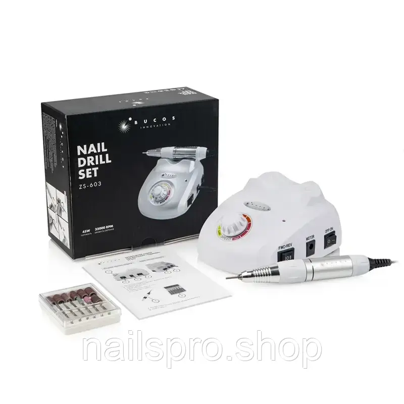 Фрезер напівпрофесійний BUCOS ZS-603 БІЛИЙ PROFESSIONAL (45W/35000 об.)+6 покращених фрез