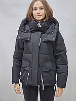 Куртка-пуховик на Био пухе с капюшоном, цвет черный,длина 65см 44р 46р 48р 50р