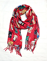 Теплый шарф палантин Котики 185*70 см красный